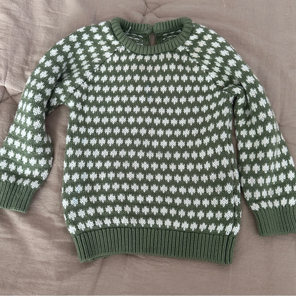 Green and White Patterned Women's Sweater